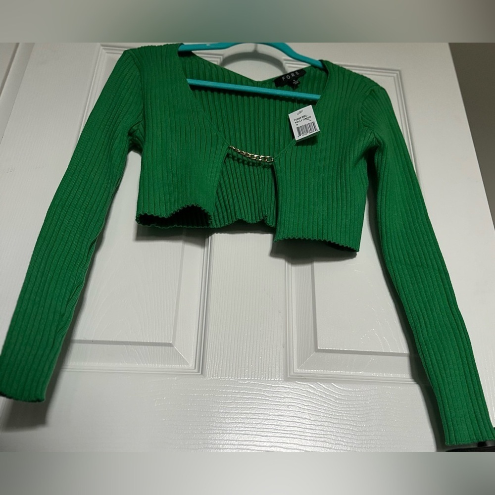 ‼️RARE‼️🎸FORE🎸🔥NWT🔥Chain Rib Knit Cropped Sweater—S - Picture 8 of 16